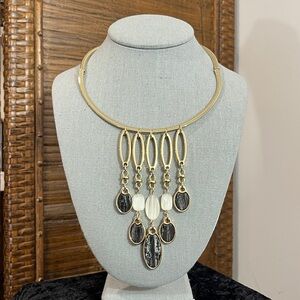 Chico’s Gold Tone Black & White Dangle Beaded Bib Necklace